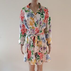 Satiny Floral Tie Waist Dress